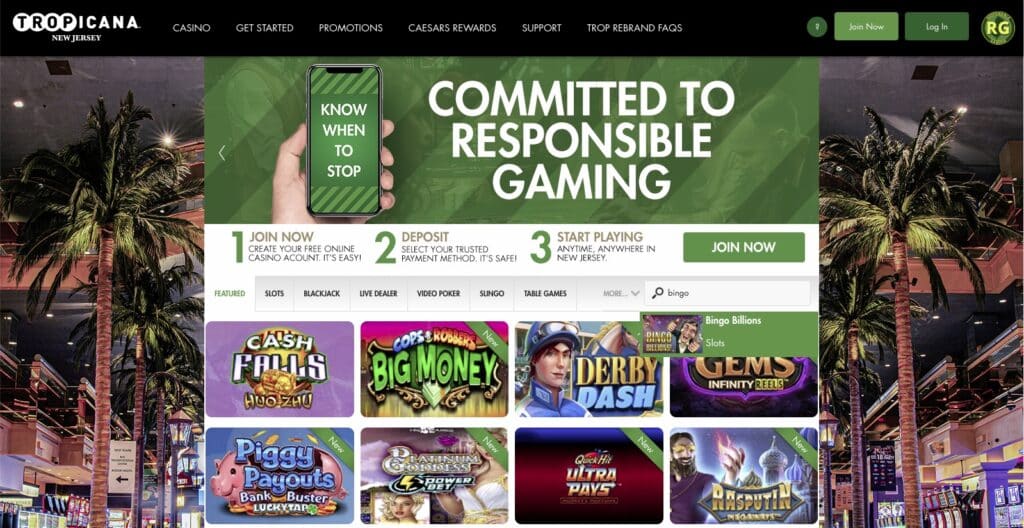 Tropicana Casino home page